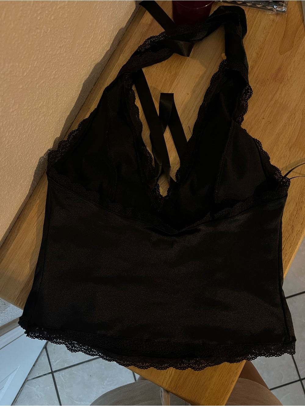 Urban outfitters  Black Satin Lace Halter Cami